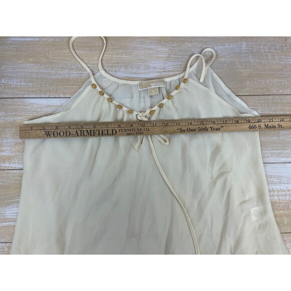 Michael Kors Ivory Crepe Silk Blend Handerkerchief Boho Cami with Beads Size 12 - Picture 10 of 11